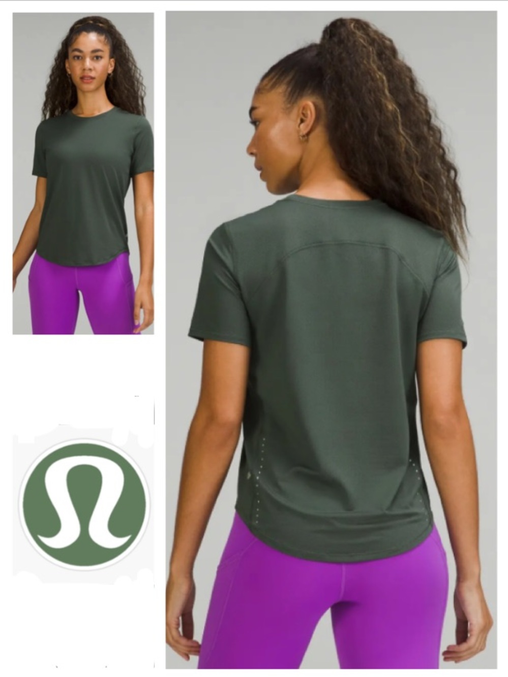 lululemon high neck run and train tee in ‘smoked spruce’